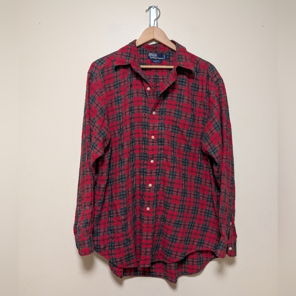 Polo Ralph Lauren Elliott Red Tartan Plaid Button Down Shirt 100% Cotton Size L